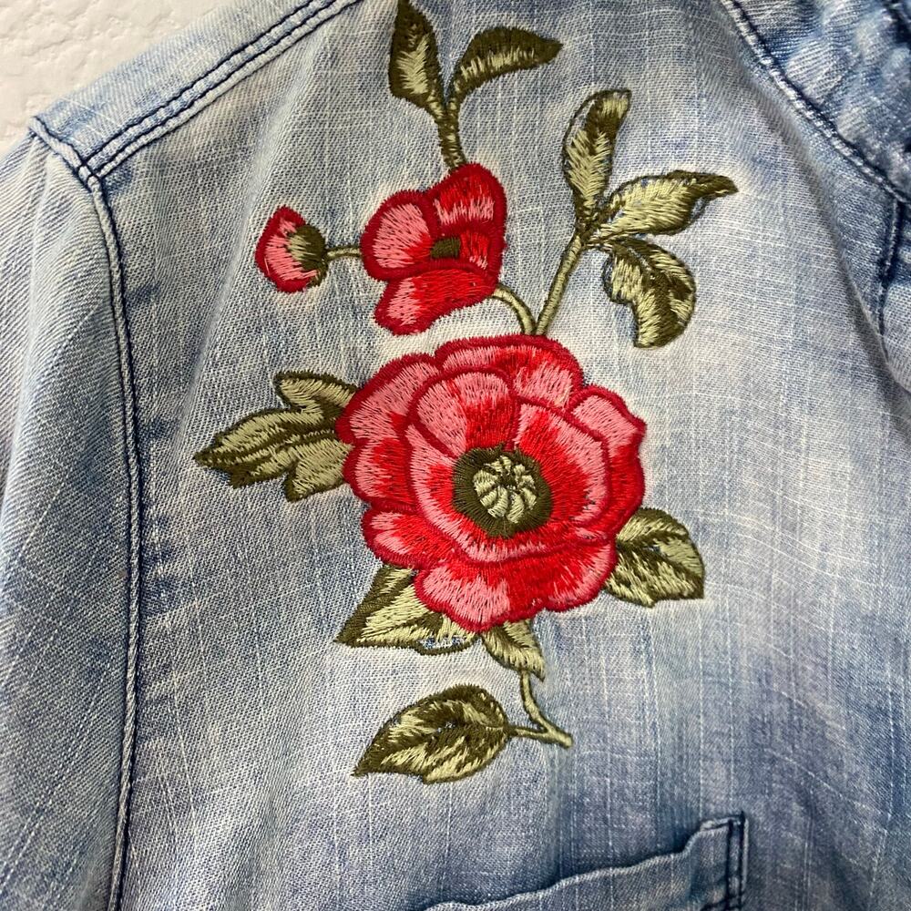 En Creme Womens S Embroidered Floral Chambray Denim Shirt Tunic Long Sleeve - Picture 4 of 14